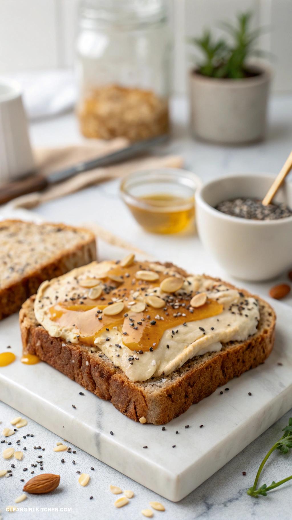 healthy toast recipes Whole Wheat Toast with Tahini and Honey Drizzle