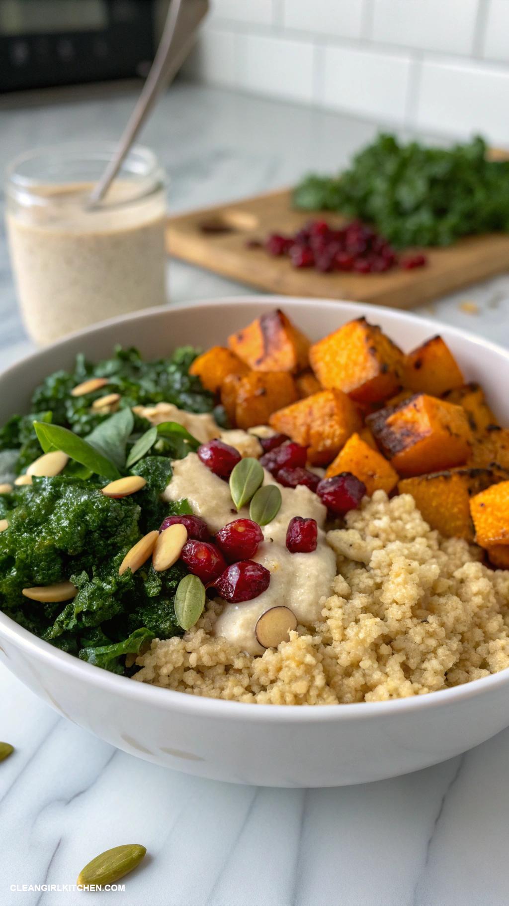 quinoa bowls Harvest Quinoa Bowl with Roasted Sweet Potatoes Kale Cranberries and Pumpkin Seeds