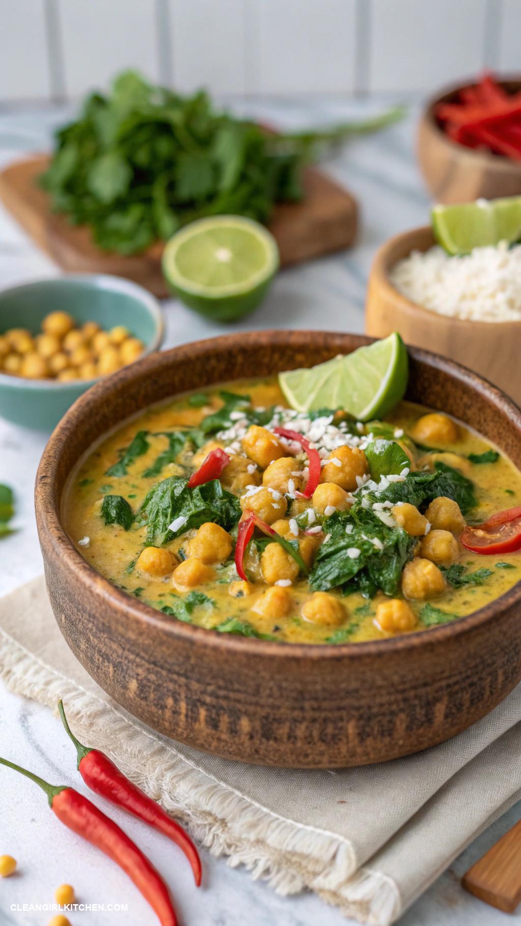 vegan dinner recipes Chickpea curry with spinach and coconut milk