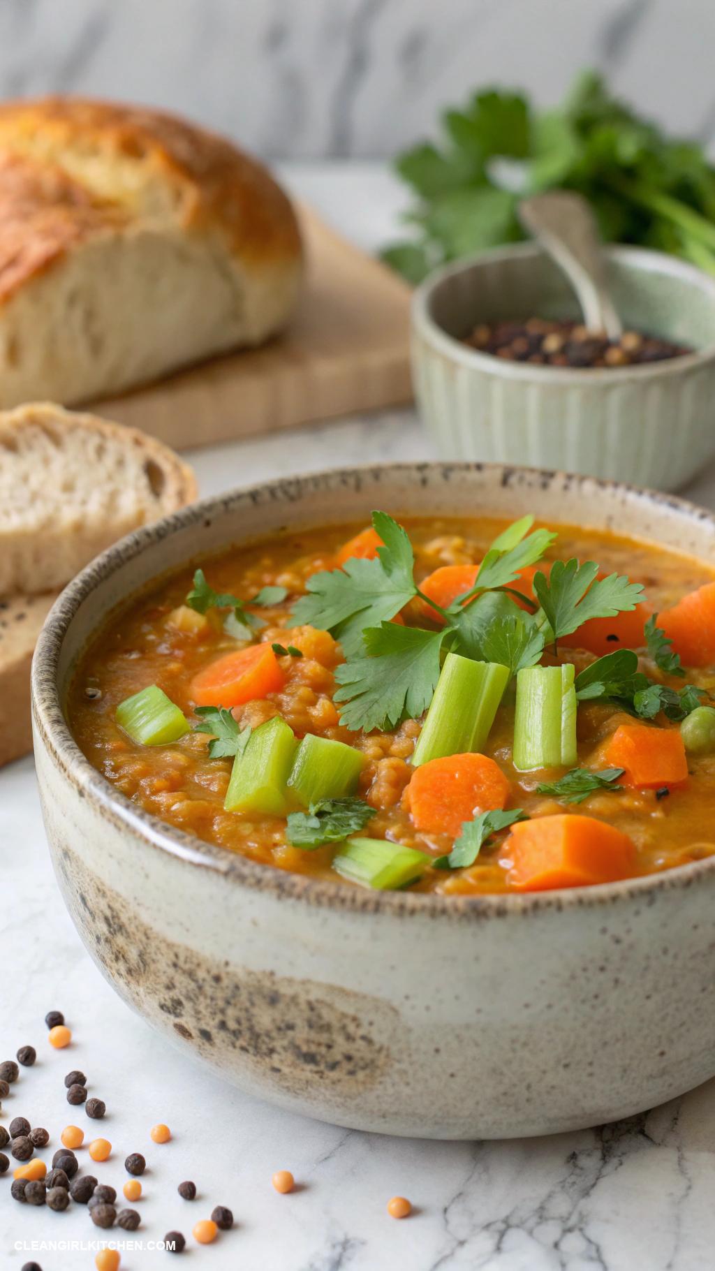 vegan dinner recipes Lentil soup with carrots and celery