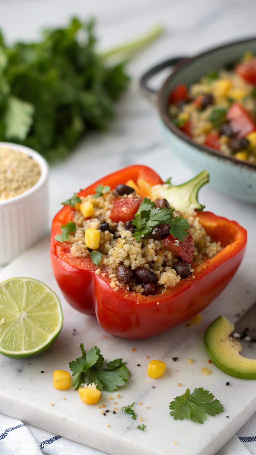 vegan dinner recipes Quinoa and black bean stuffed bell peppers
