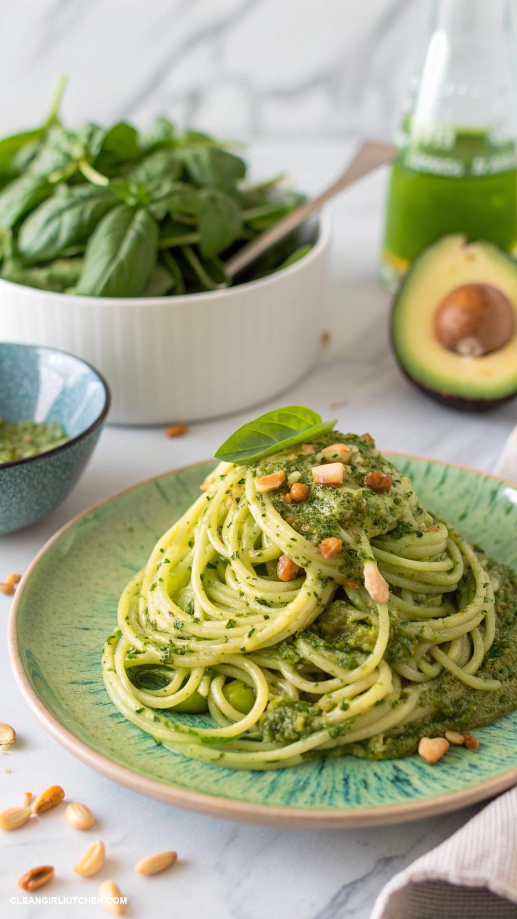 vegan dinner recipes Zucchini noodles with avocado basil pesto
