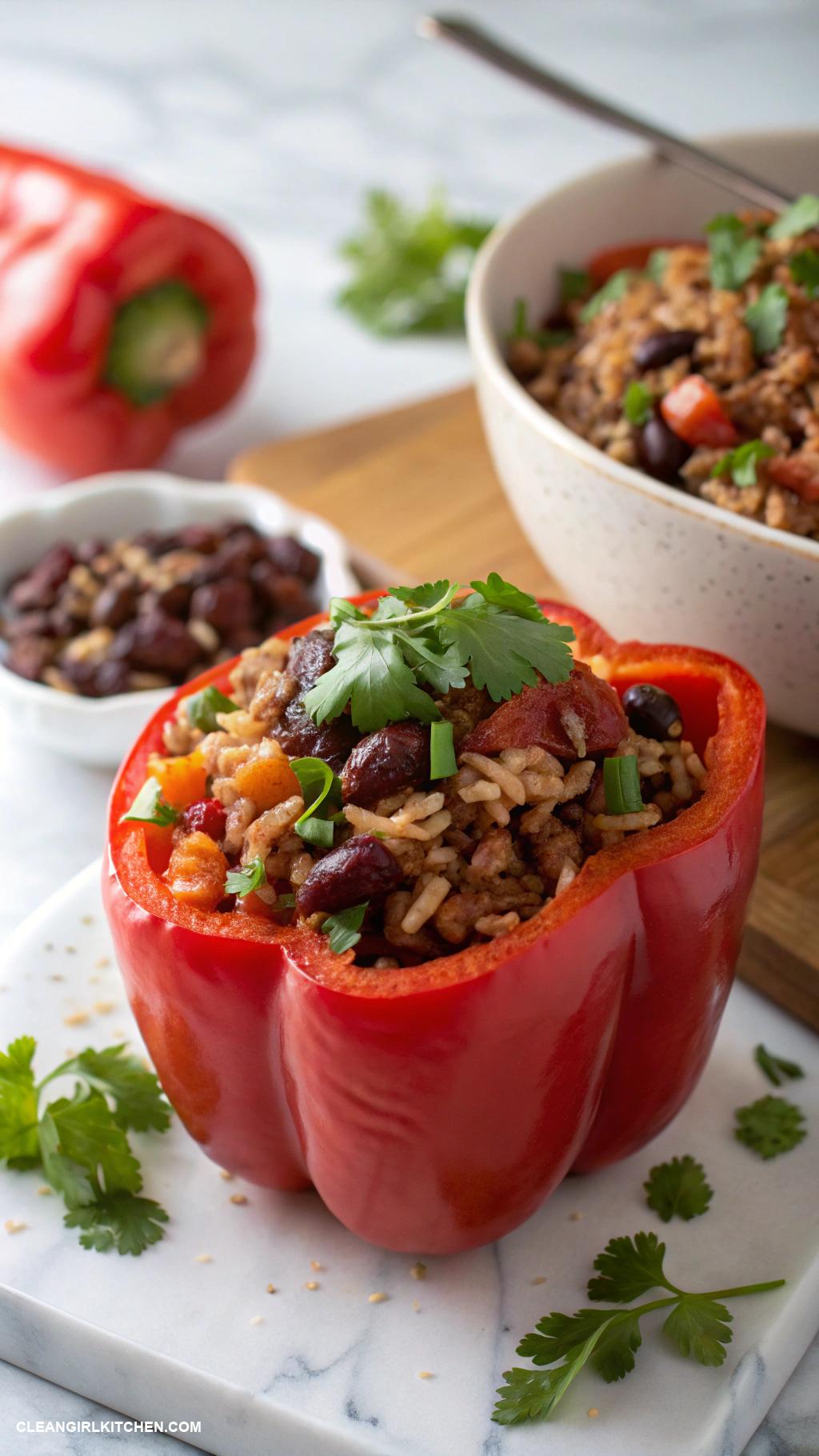 vegan lunch recipes Stuffed Bell Peppers Bell peppers filled with a mixture of brown rice kidney beans tomatoes and spices then baked