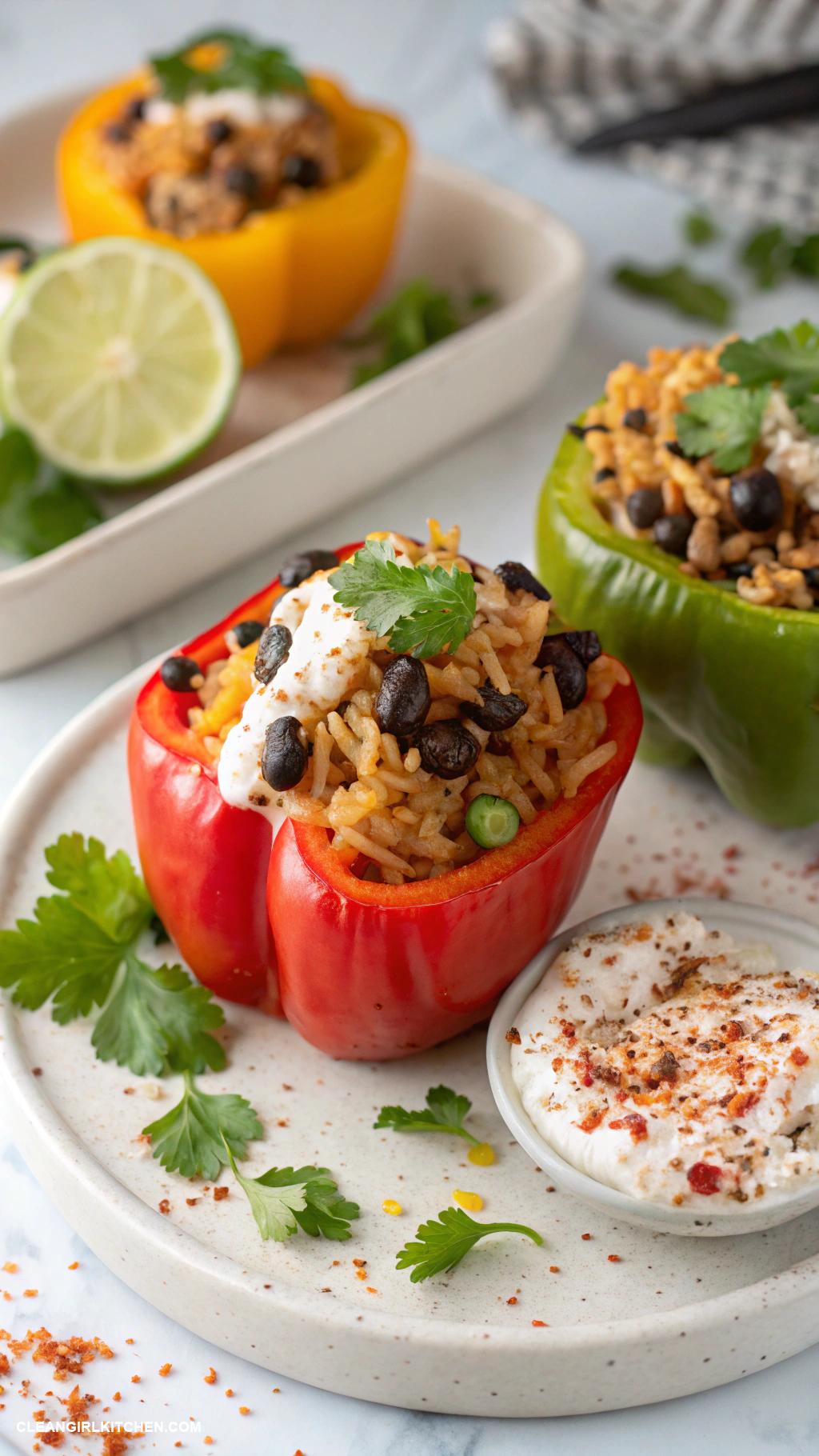 vegan recipes Stuffed Bell Peppers with Brown Rice and Black Beans