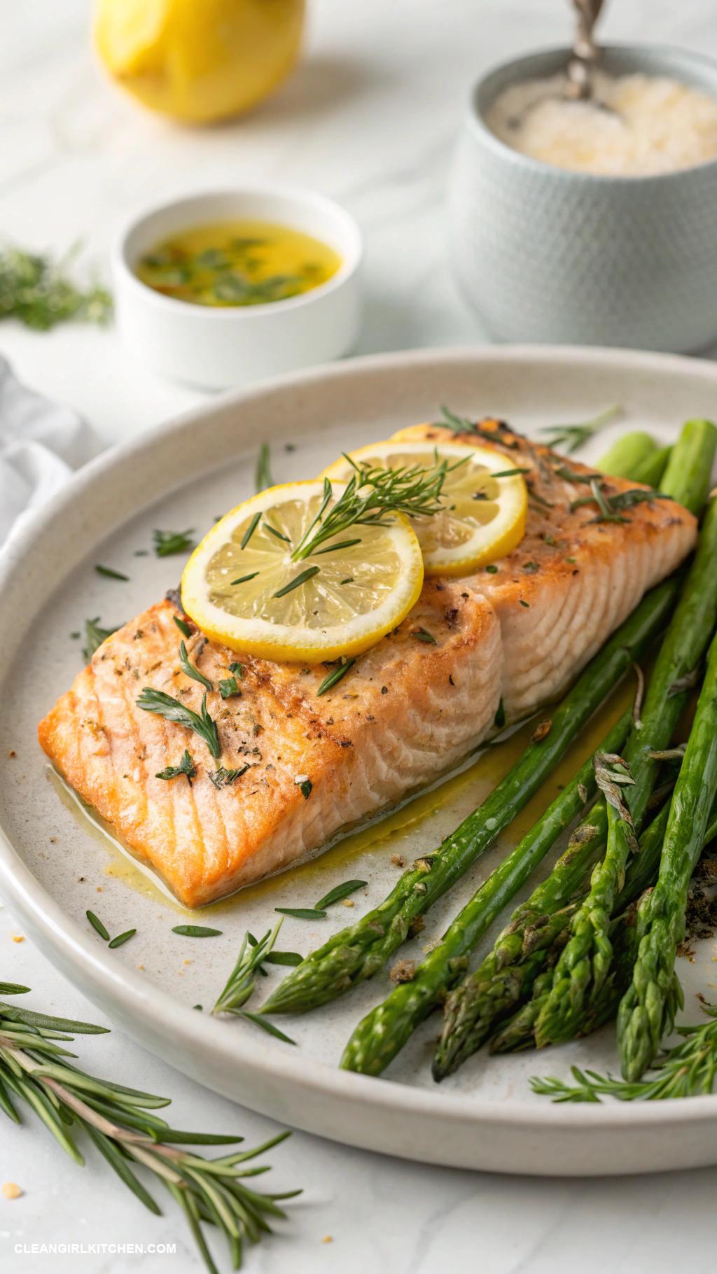 clean eating recipes Baked Salmon with Asparagus and Lemon