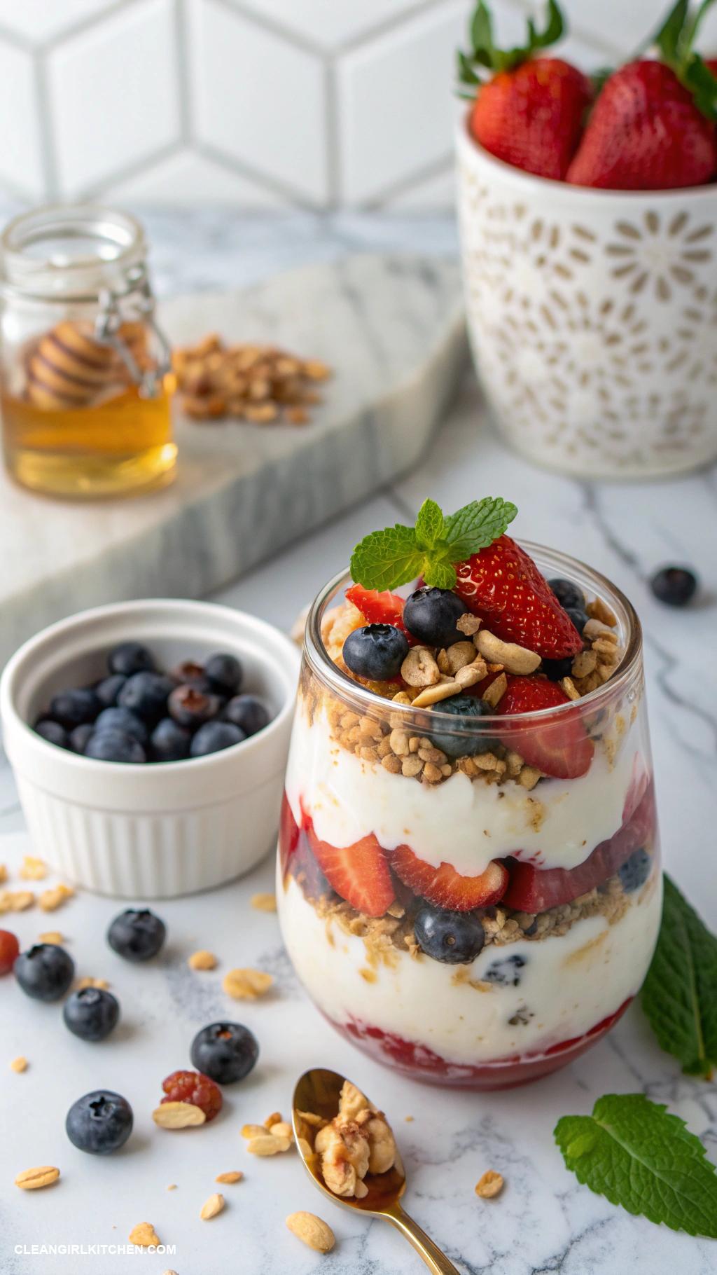 clean eating recipes Greek Yogurt Parfait with Nuts and Honey