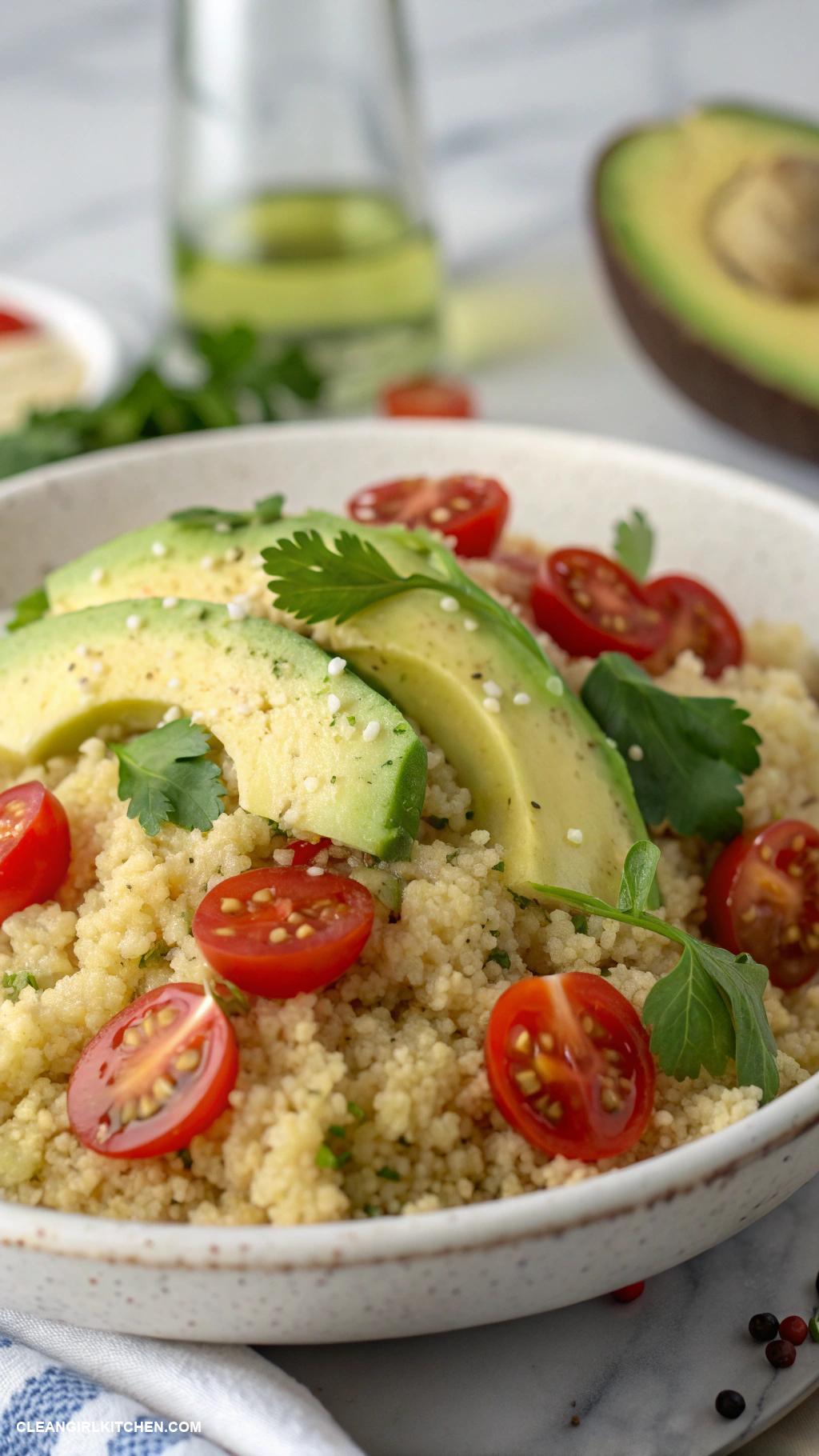 clean eating recipes Quinoa Salad with Avocado and Cherry Tomatoes