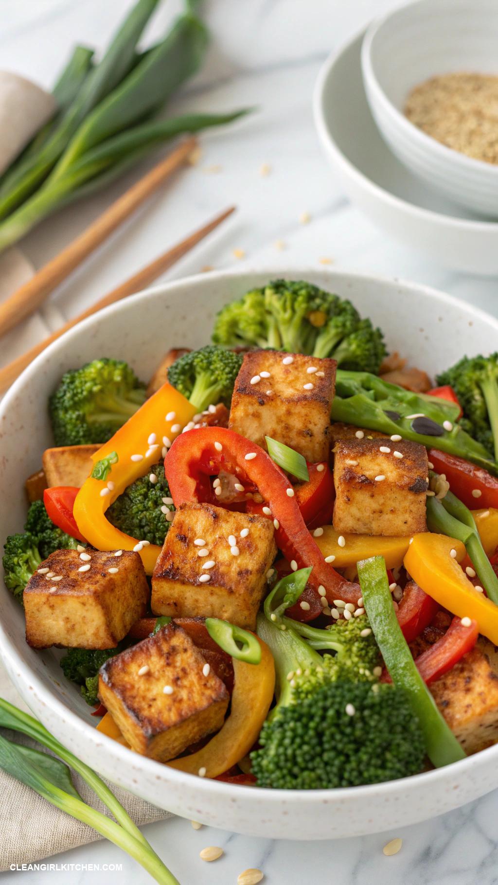 high protein vegan meals Tofu stir fry with broccoli and bell peppers