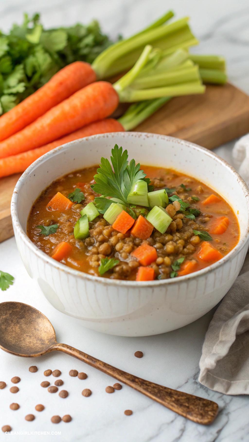 quick vegan meals Lentil soup with carrots and celery
