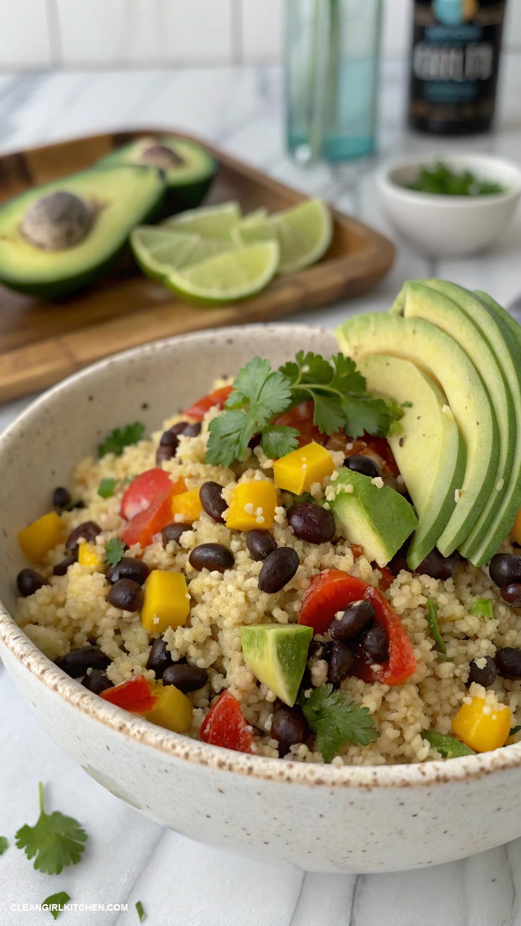 quick vegan meals Quinoa salad with black beans and avocado