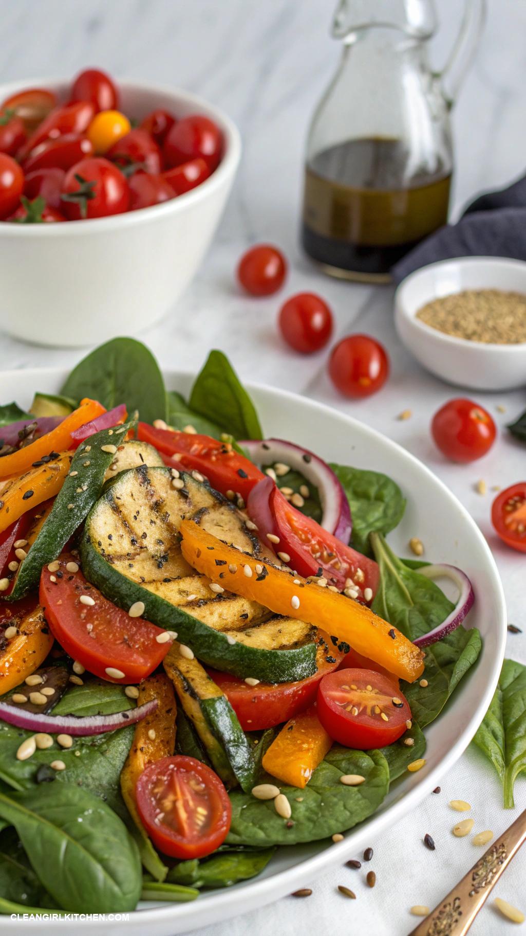 vegan salads Roasted Vegetable and Spinach Salad