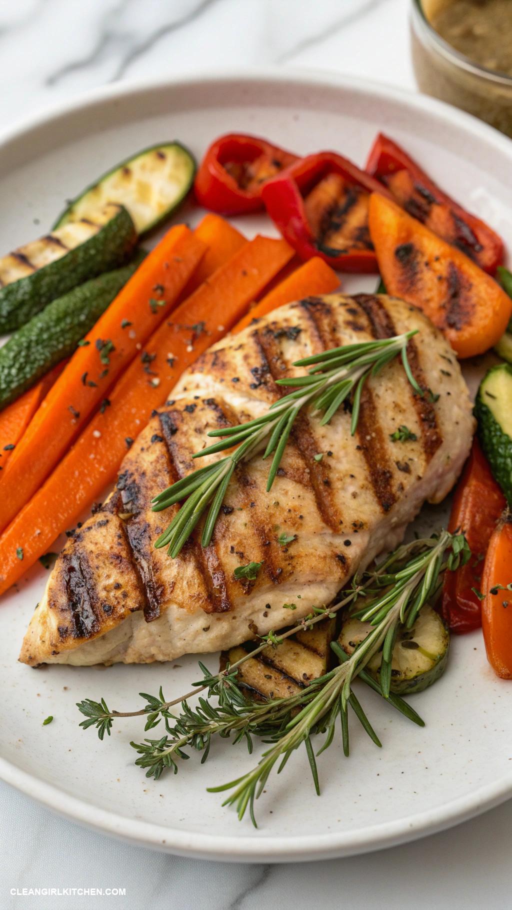 clean eating meals Grilled chicken with roasted vegetables and herbs