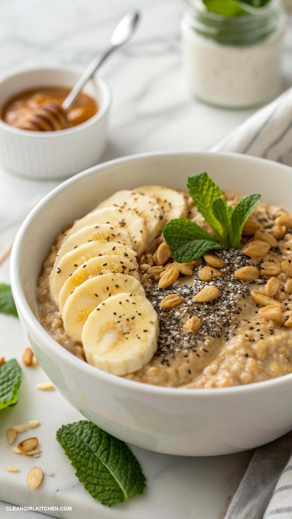 clean eating meals Overnight oats with almond butter and banana