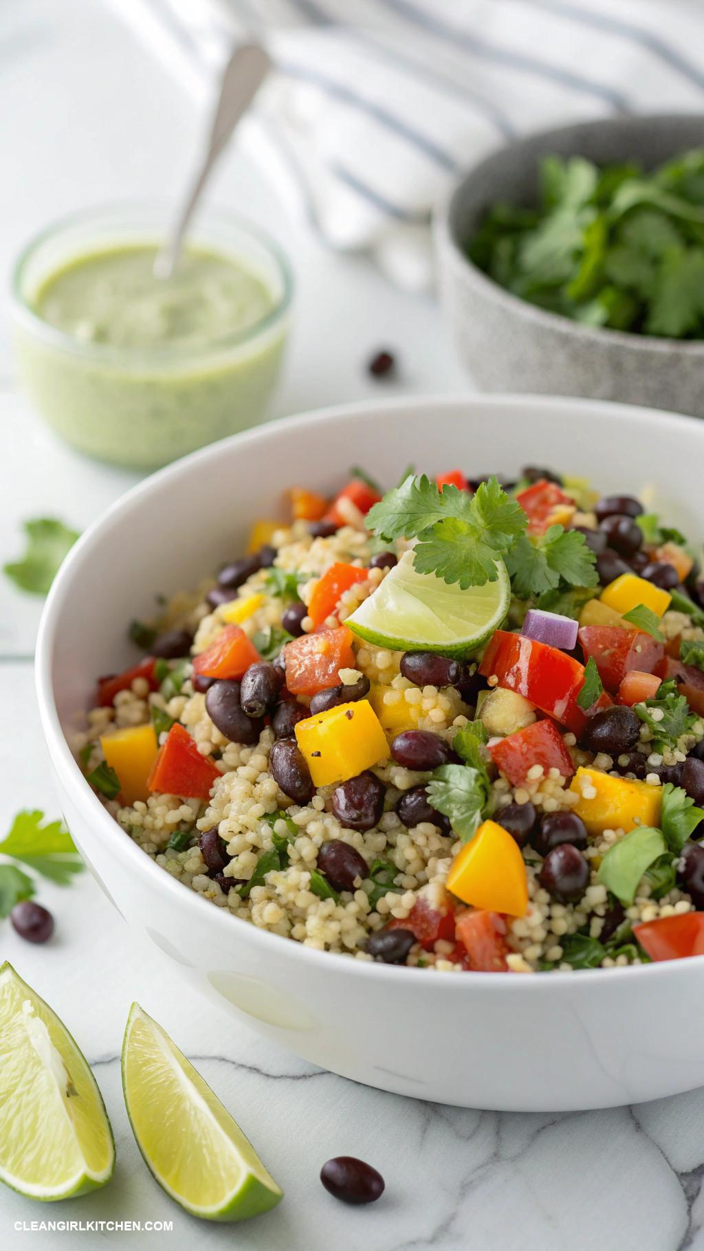 clean eating meals Quinoa and black bean salad with lime dressing
