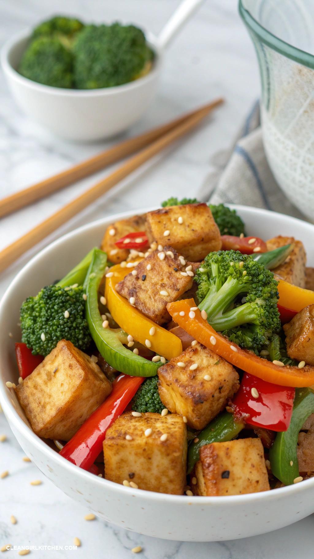 clean eating meals Stir fried tofu with broccoli and bell peppers