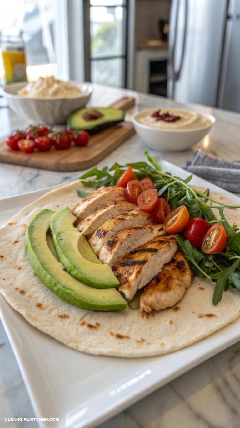 grilled chicken wrap with avocado and hummus