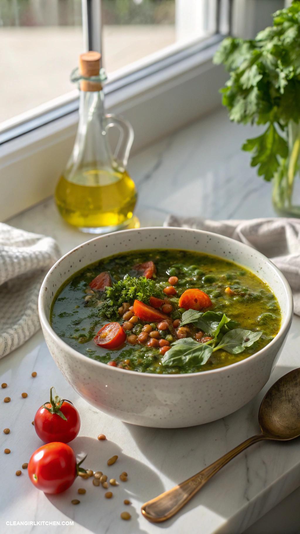 vegan soups Lentil and Spinach Soup